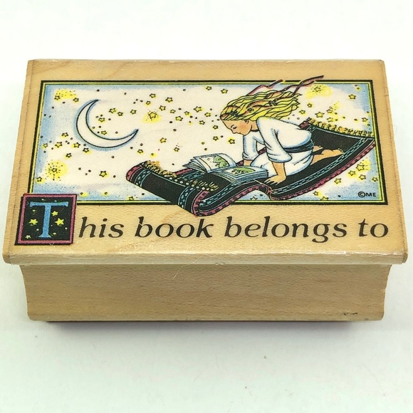 Mary Engelbreit Magic Carpet Book Plate Rubber Stamp 688F This Book Belongs To - Picture 2 of 11
